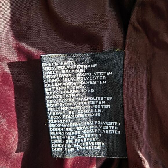 Vintage Guess '90s Burgundy Faux Leather Mandarin Neck Quilted Moto Jacket XL - Picture 10 of 16